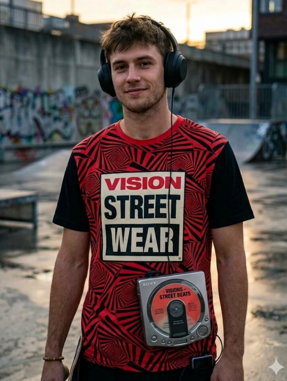 M👕VISION Streetwear Men’s Orange Graphic Short Black Sleeves Tee